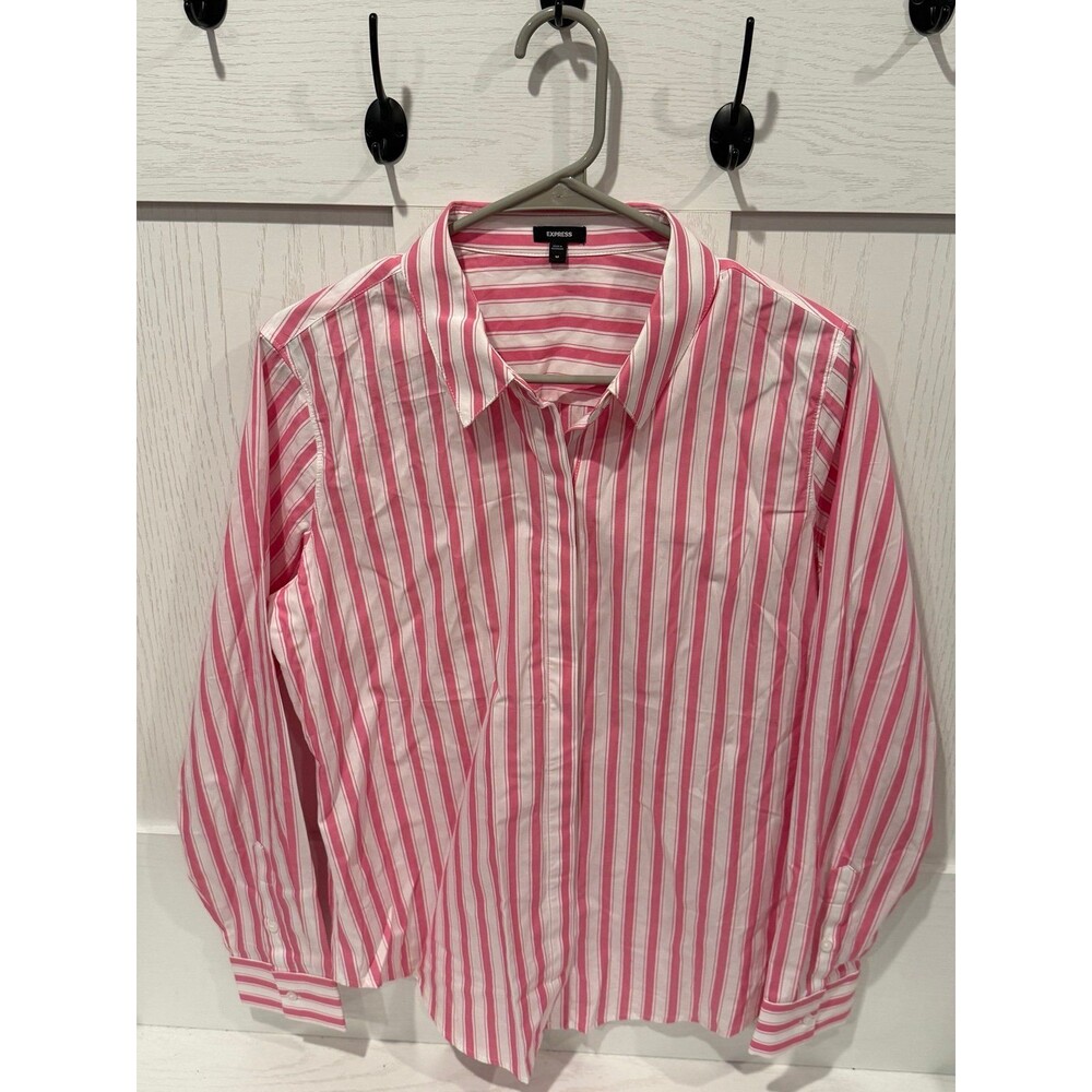 Express pink white stripe button down shirt size medium